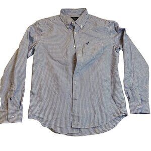 American Eagle Mens Shirt Medium Blue & White Striped Classic Fit Button-Down